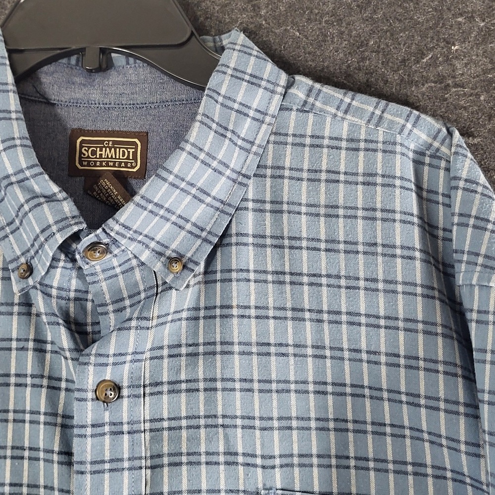 CE Schmidt Workwear Mens 2XT Blue Plaid Button Down Shirt 100% Cotton LS